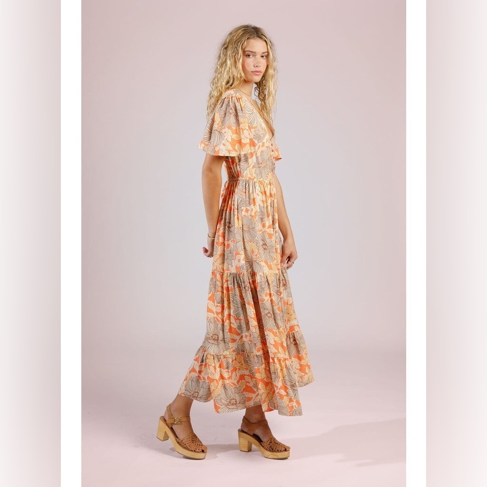NWT Band of the Free Apricot Floral Boho Maxi Dress Small Elastic Waist Festival - Picture 4 of 5